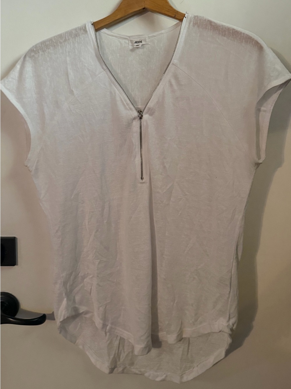 Ardene Sheer White Capped Sleeve V-Neck with Zipper Top